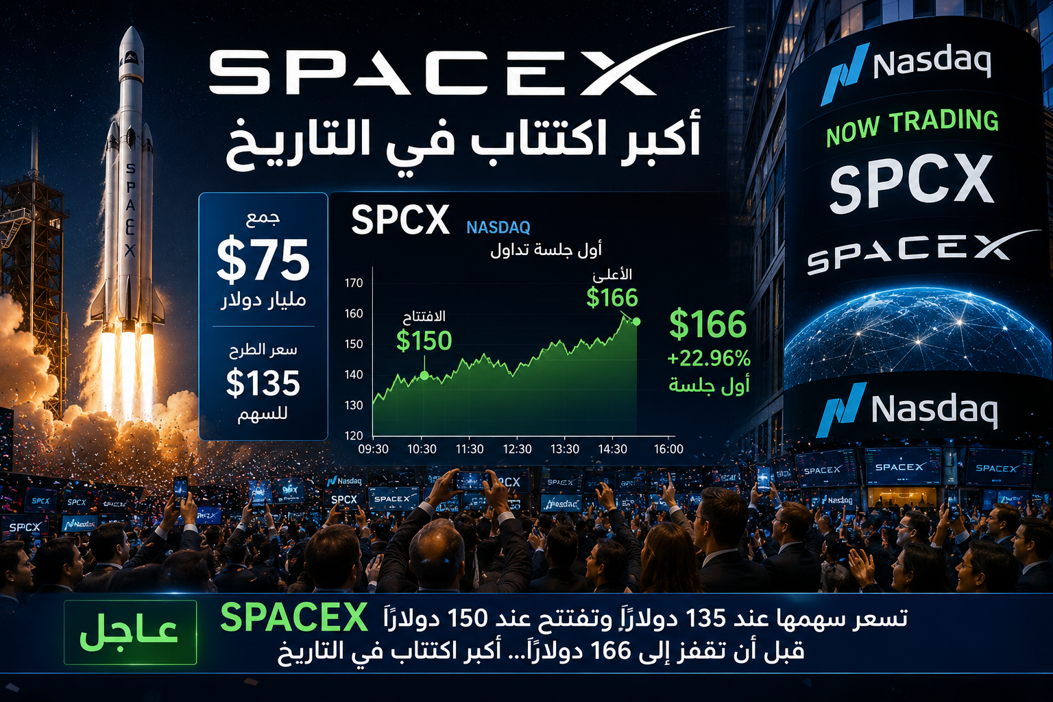 اكتتاب SpaceX وسهم SPCX يقفز في ناسداك